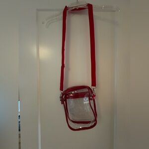 Clear Red Strap Crossbody Bag EUC